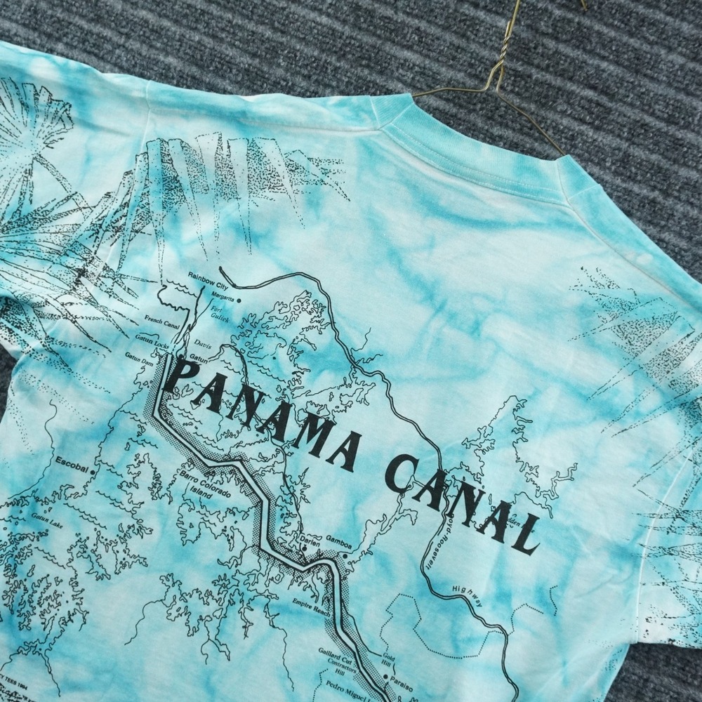 Vintage 90s Fruit of the Loom Panama Canal T-Shirt Unisex Large Blue Map Print - Picture 3 of 9